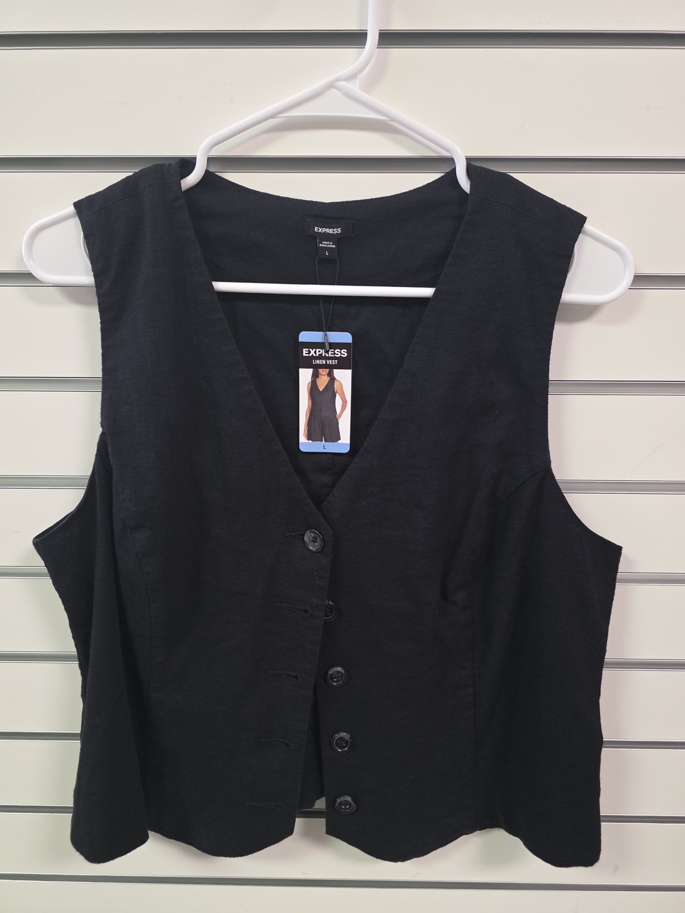 Express Black Button Front Vest